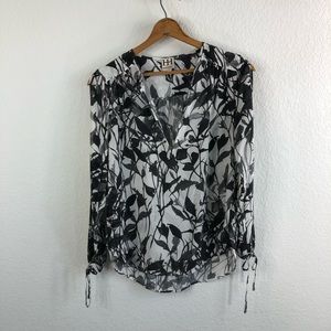 Haute Hippie Slit Sleeve Silk Abstract Blouse Keyh